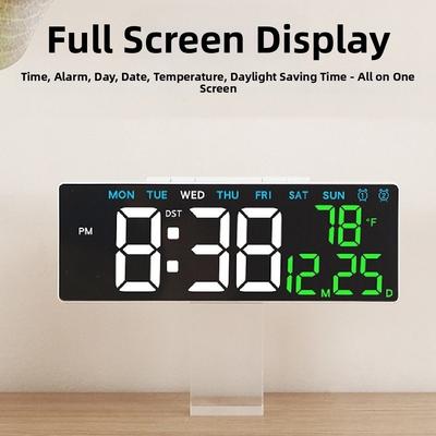 12/24H Format LED Electronic Clock Date Week 2 Alarms Alarm Clock 3 Levels Brightness Temperature Display Large Digital Clock