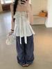 White Ruffled Bow Tie Strap Bandeau Top - Chic Slimming Waist-Cinched Summer Style for Women