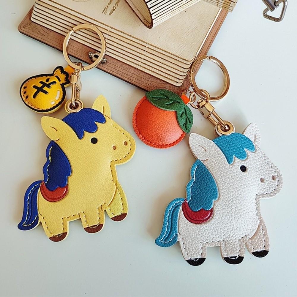 Cartoon Horse Pendant Leather Zodiac Pony Bag Charm Cute Horse Keychain  Home Decor