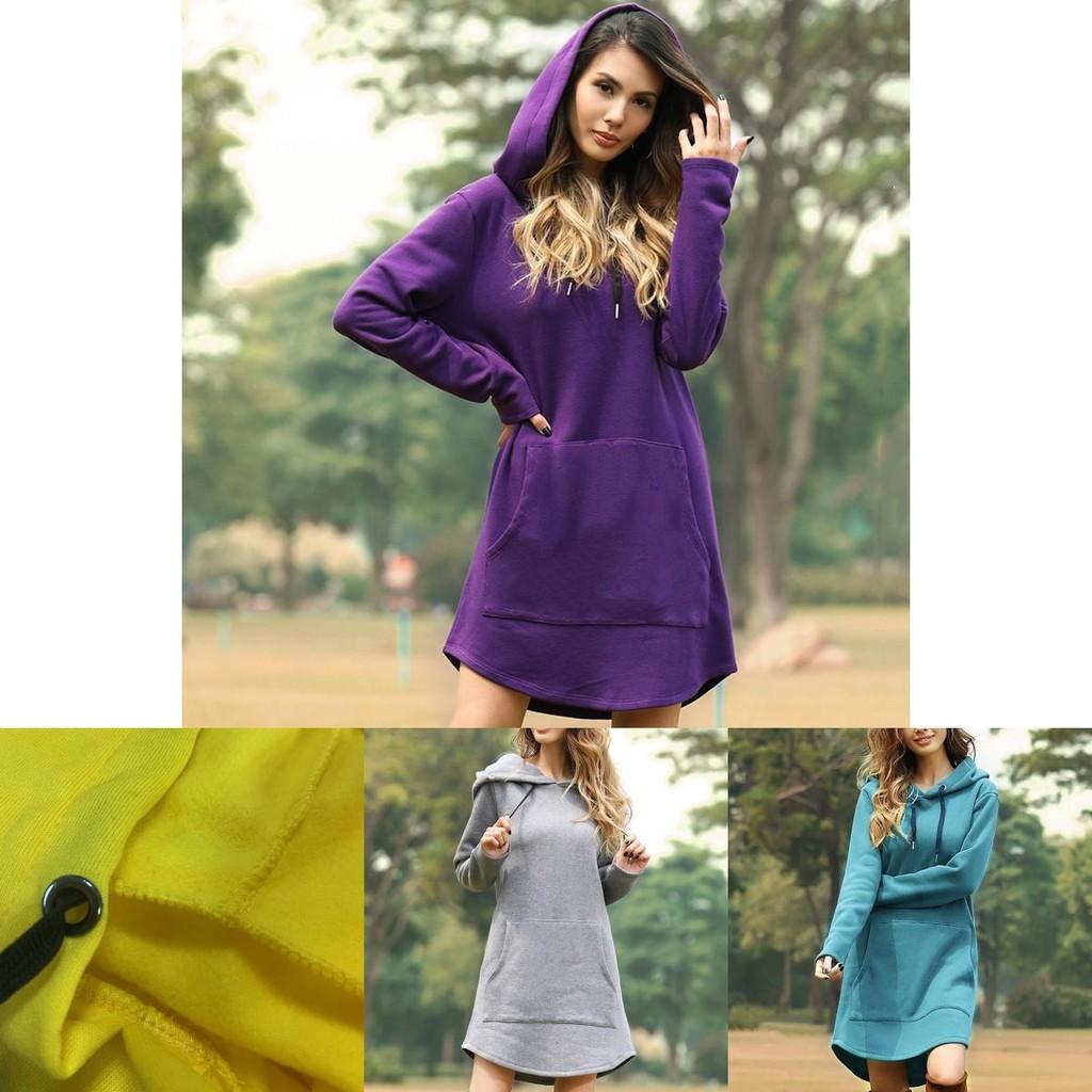 Fashionable Ladies Plain Casual Hoodie Dress With Soft Material And Long Sleeves
