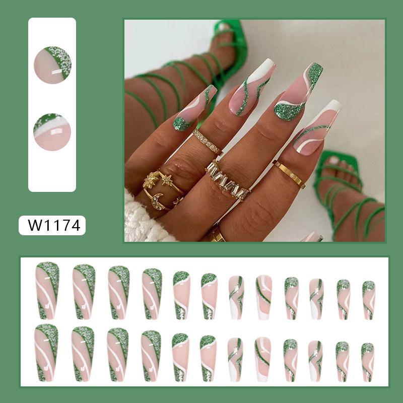Long ballet European and American ins wind fresh green flash corrugated manicure fashionable sweet girl wearing manicure piece