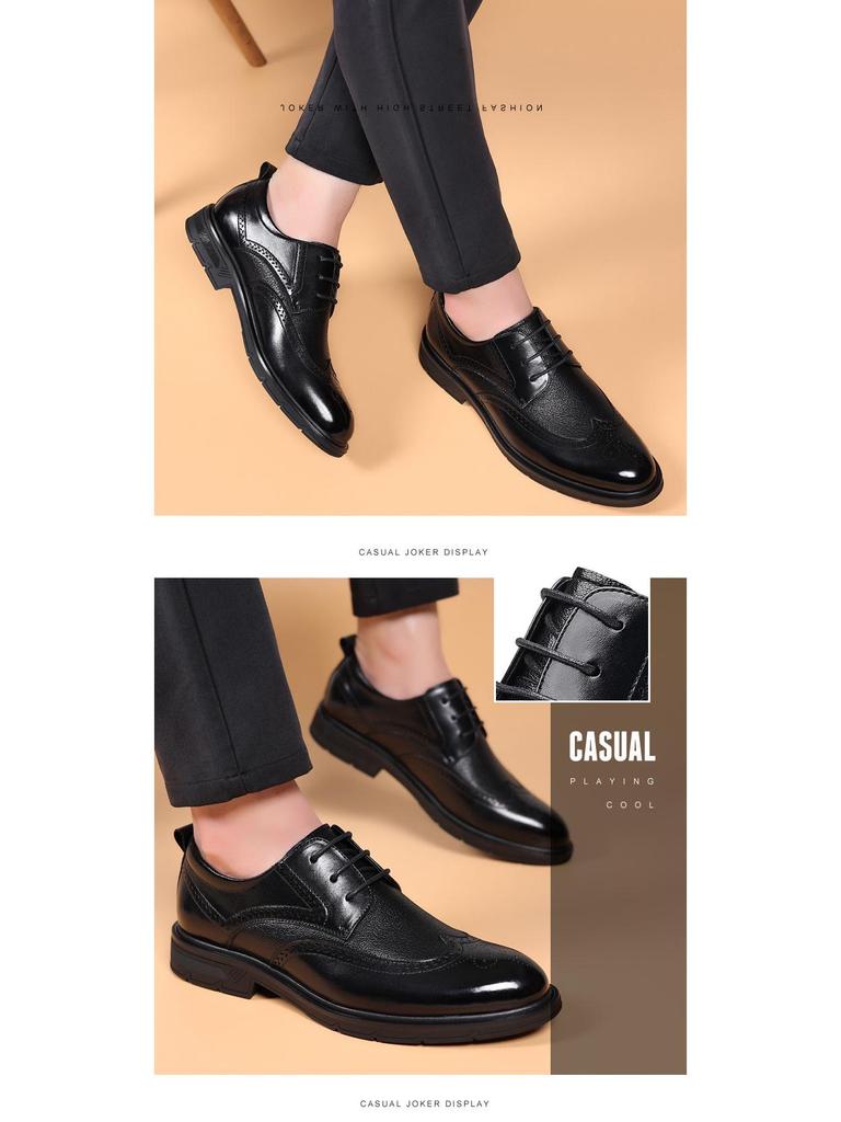 Men's Spring Business Brogue Leather Shoes - Genuine Leather Hollow Sandals