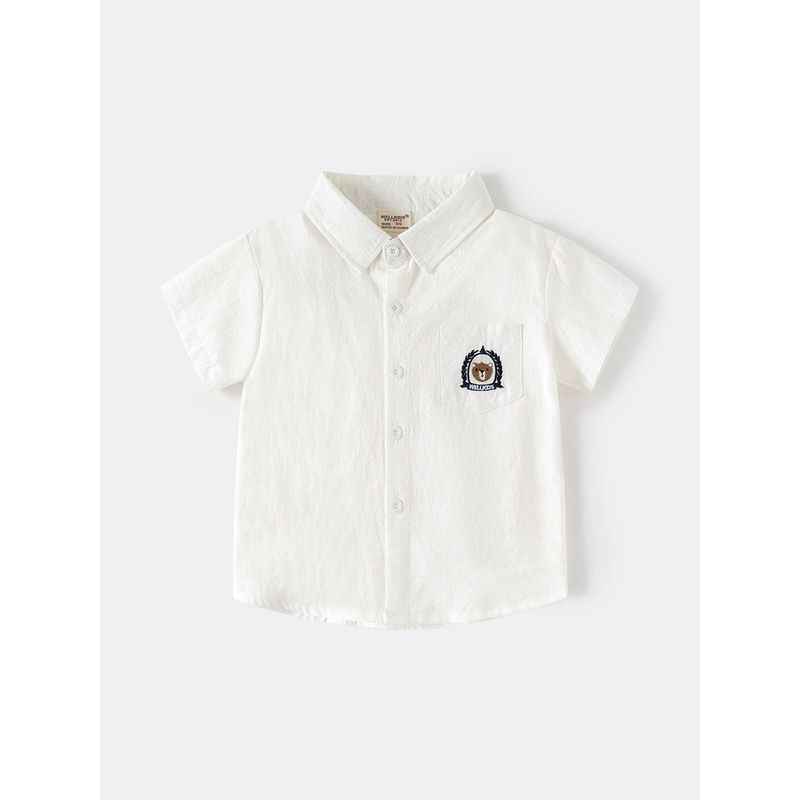 Boys' Short-Sleeved Shirts, Summer Kidsren's Clothing, Kidsren's Shirts, Lapel Shirts, Baby Boys' Half-Sleeved Bear Tops, Pure Cotton Clothes