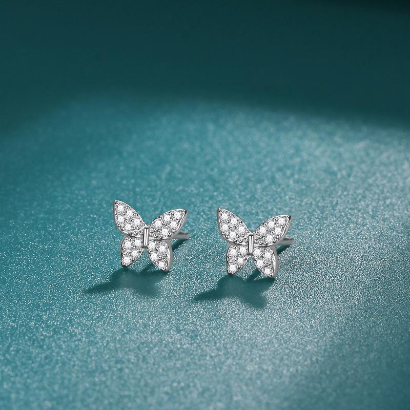 Light Luxury Butterfly Earrings Temperament Versatile New Diamond-encrusted Thin High-end Stud Earrings