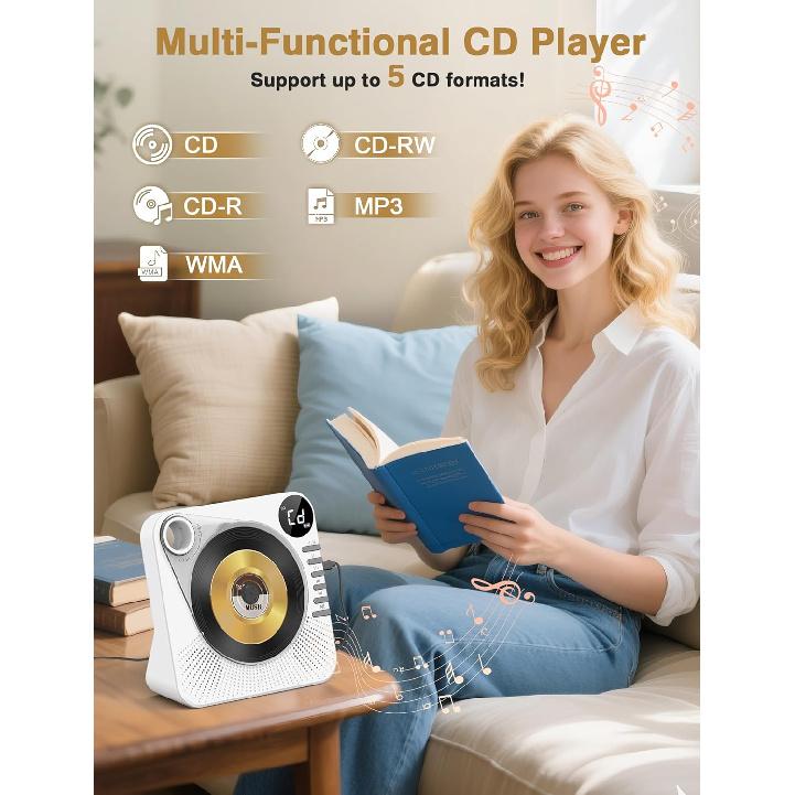 Desktop CD Player Bluetooth with HiFi Dual Speaker, CD Player with Remote Control,Dust Cover,LCD Display,Sleep Timer,USB/AUX/3.5mm Earphone Jack
