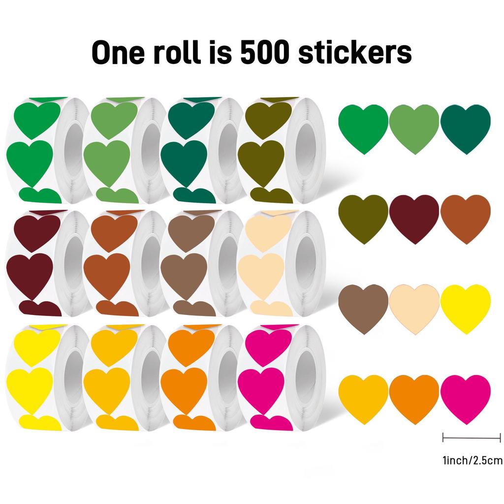 Heart-Shaped Love Stickers - 500 Self-Adhesive Labels per Roll