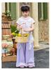 Girls' 2026 Summer Lace T-Shirt & Cake Skirt Set with Mosquito Repellent Pants