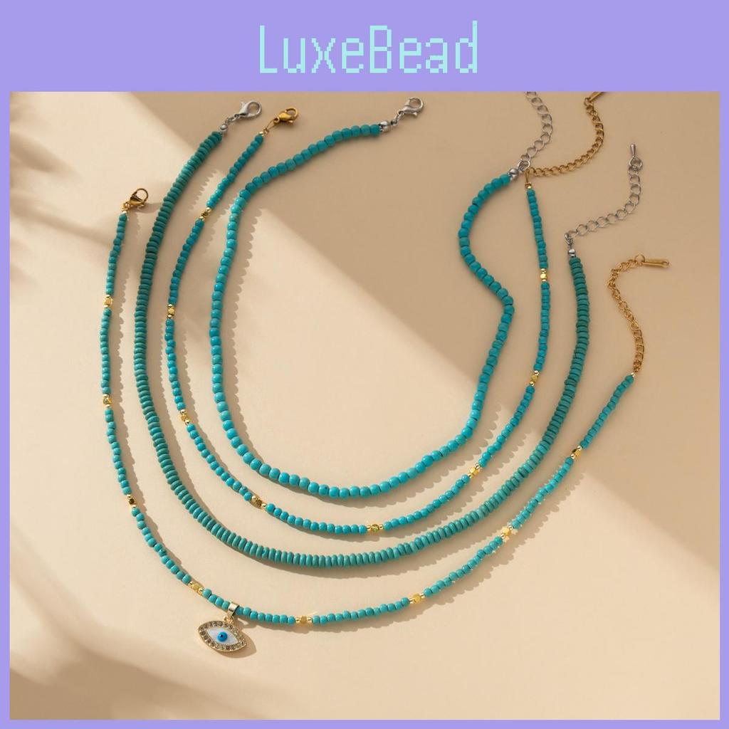 Trendy Geometric Turquoise Beaded Necklace For Women Elegant Minimalist Design