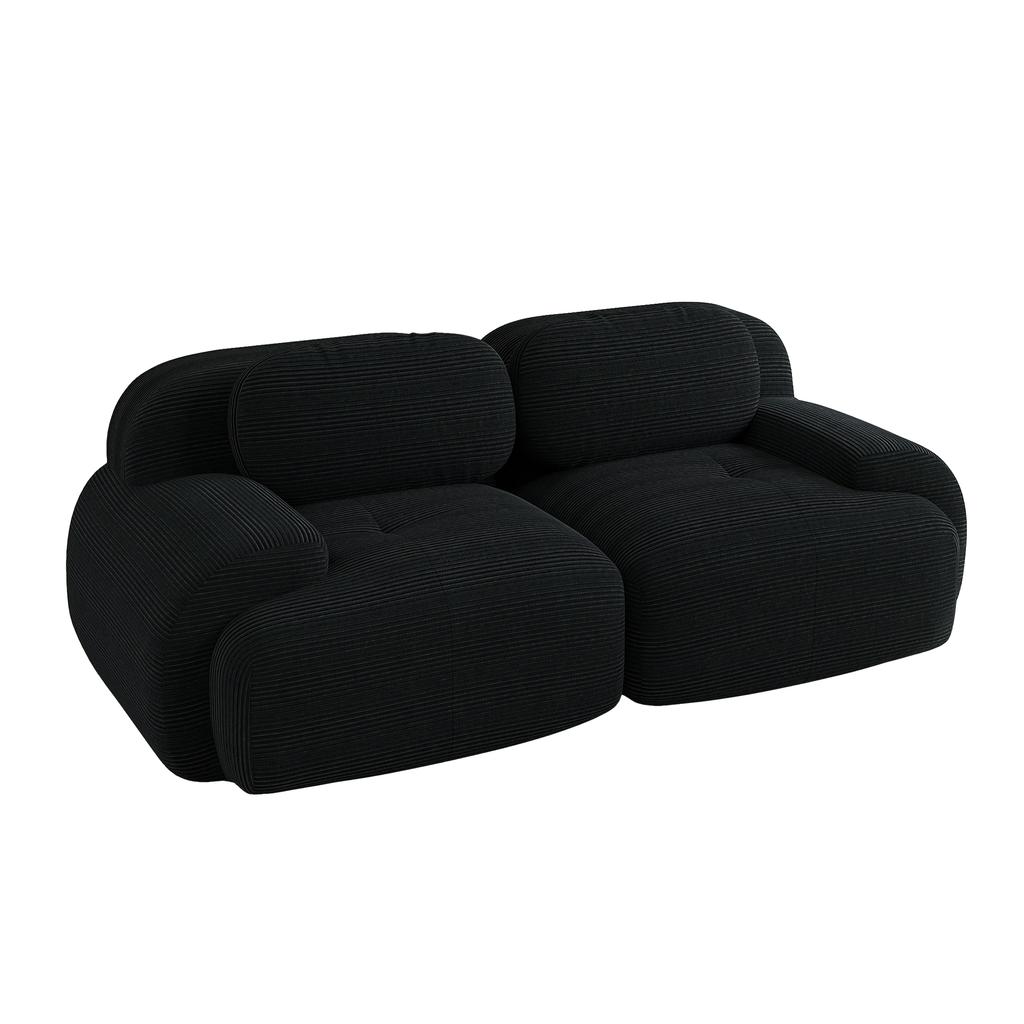 Loveseat Sofa Corduroy, Frameless, Combinable with Curved Armrests and Non-Slip Underside, High-Elastic Padding for Living Room, Bedroom, Black