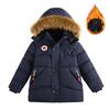 4-10 Years Boys' Autumn Winter Fleece Warmth Cotton Clothing with Fur Collar Kids Fashion Thick Hooded Sports Jacket Parka
