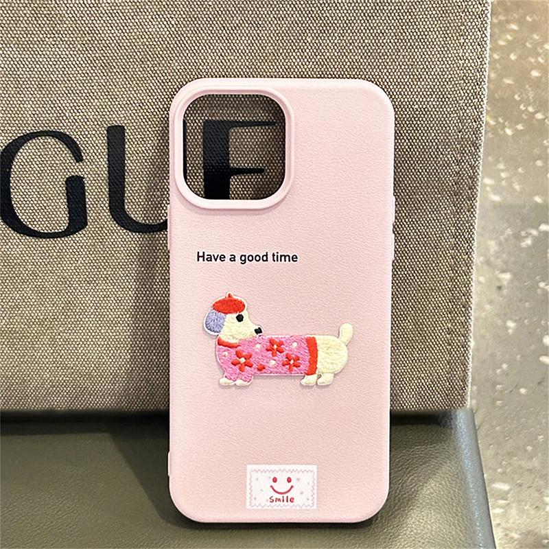 For iPhone 17 16 Pro Max Case Cute Cartoon Dachshund Litchi Pattern Phone Cover For iPhone 15 14 13 12 11 Pro XS Max XR 16 Plus
