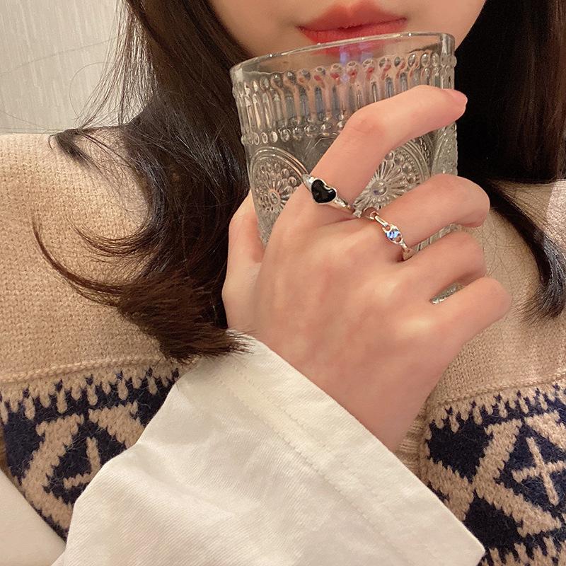 Bague d'amour en époxy rétro simple, style vent froid, anneau de bouche en direct, design de personnalité tendance, anneau d'index