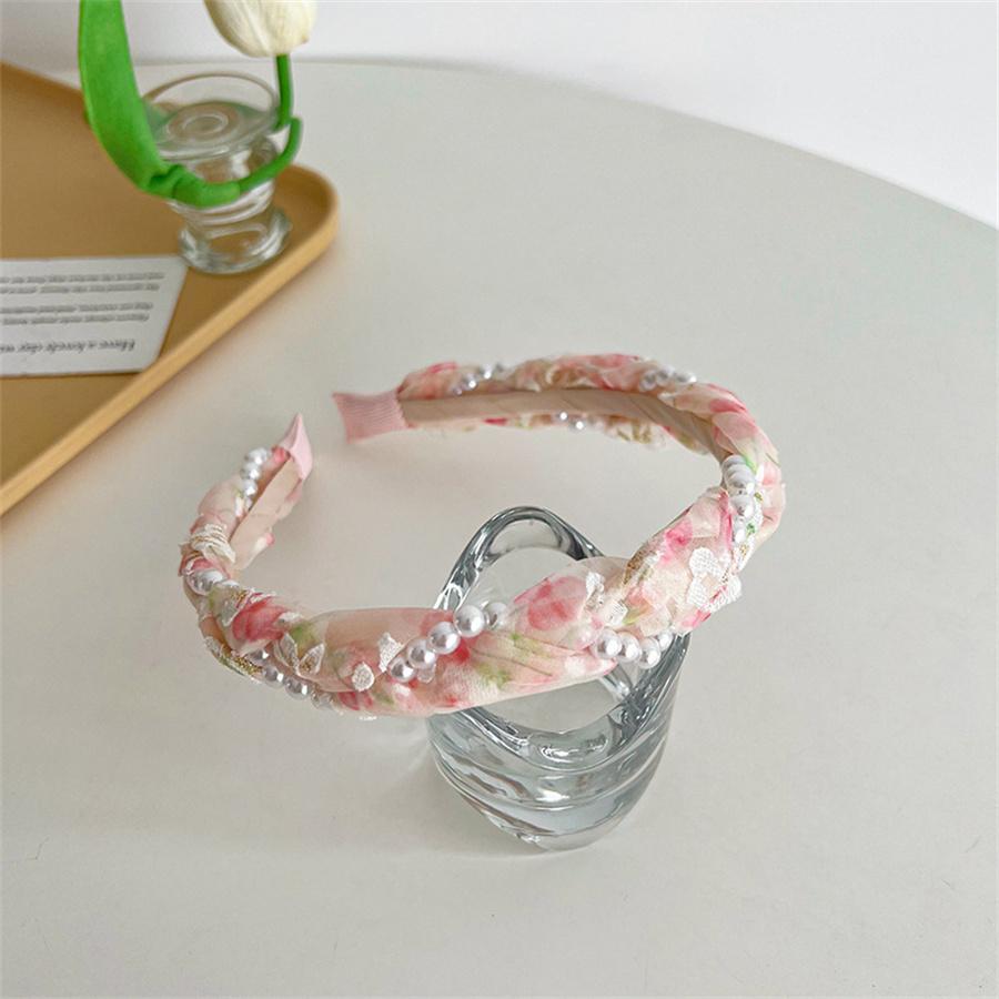 

Новые модные женские милые сетчатые повязки на голову с принтом, летние тонкие повязки для волос с жемчугом и переплетением, аксессуары для волос