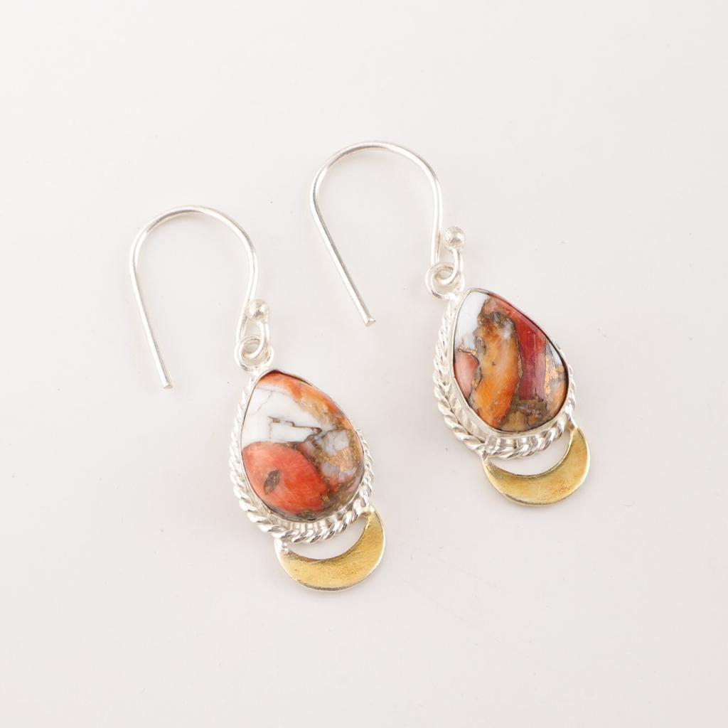Orange Copper Turquois Gemstone 925 Sterling Silver Jewelry Dangle Earrings EE-162-43