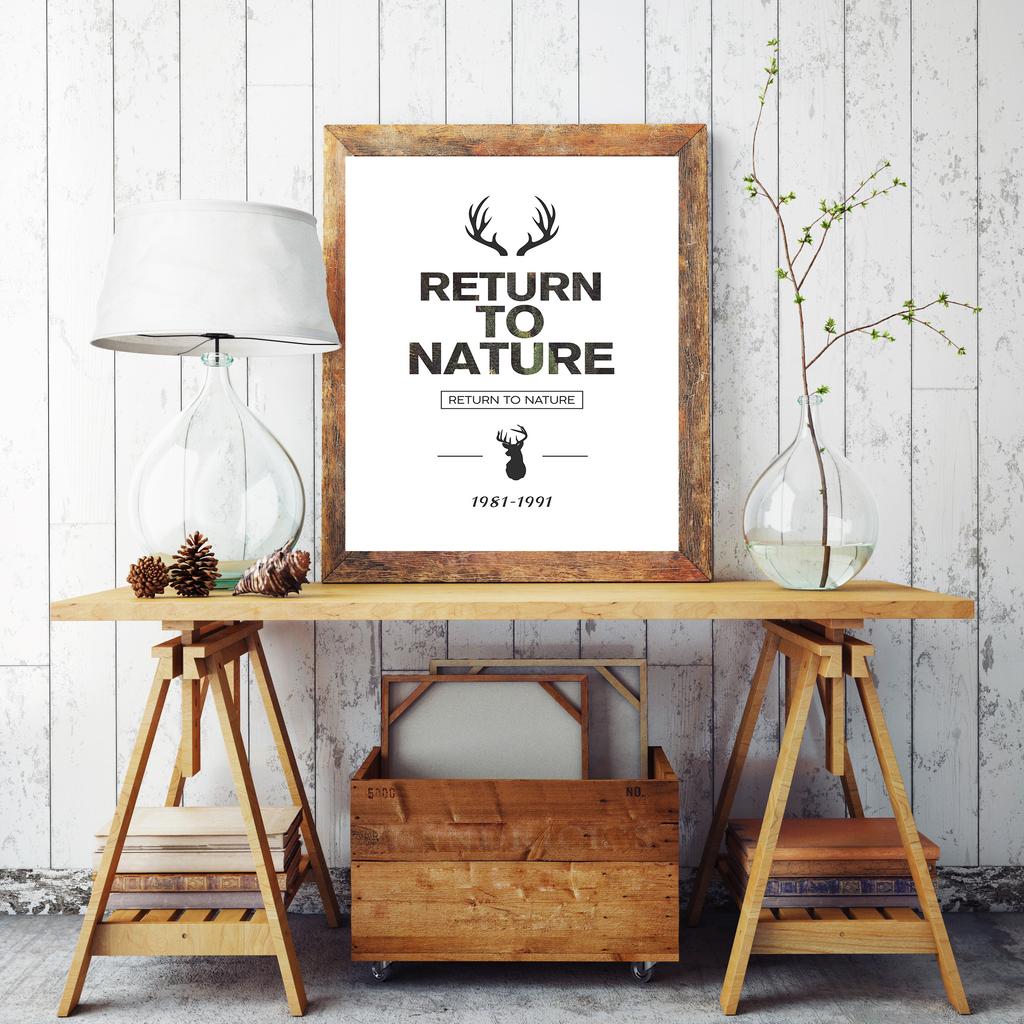 Nordic Landscape Boat Art Nature Forest Deer Animal Print Canvas Mural Poster and Edition Lake View Home Decor