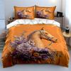 Elegant Horse with Floral Design Bedding Duvet Cover Set  (1*Duvet Cover 2*Pillowcases, without duvet insert)