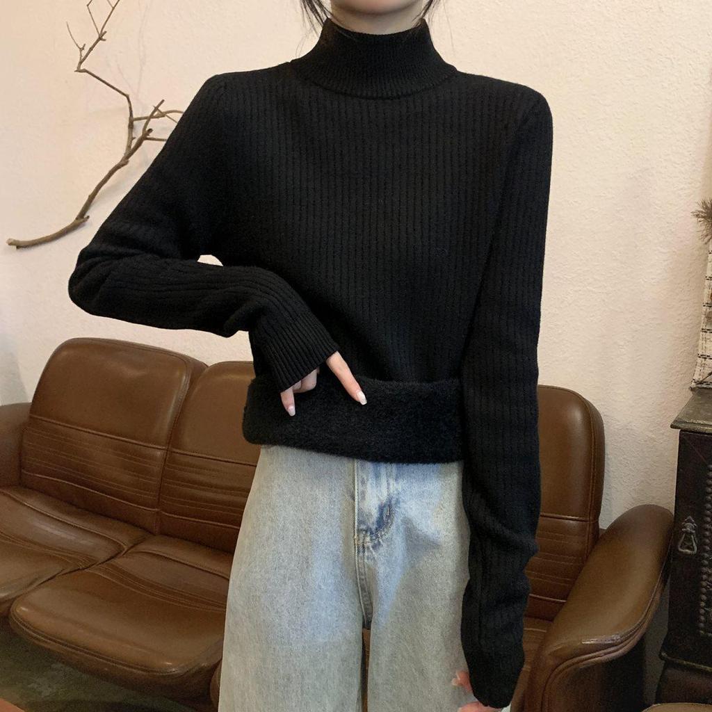 Meilade Women's Thickened Fleece Knit Sweater - One-Piece Half-High Collar, Fleece-Lined Base Top for Spring, Autumn, Winter (2025).