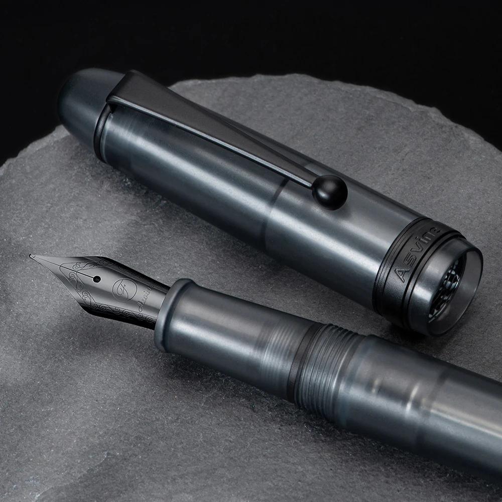 Asvine V126 Penna Stilografica a Riempimento Sottovuoto Nero Opaco Titanio Pennino EF/F/M Acrilico Scrittura Regalo di Natale Penna per Ufficio Lusso