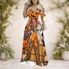 Women Plus Size V Neck Cold Shoulder Short Sleeve Halloween Llama Printed A Line Long Dress