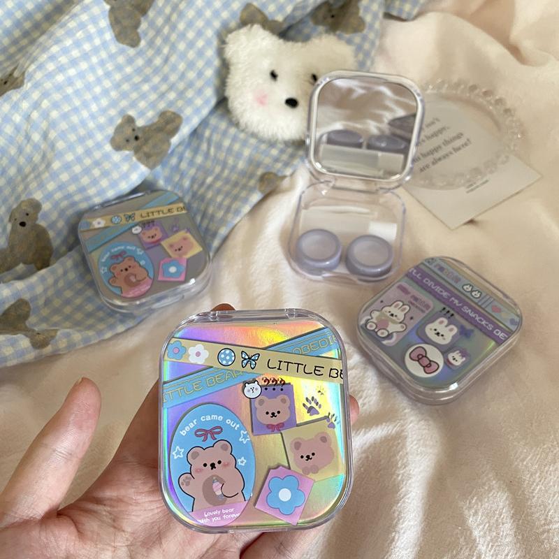 Laser Cover Contact Lens Case Box Colored Lenses Container Beauty Lens Storage Box Travel Set With Mirror Gift Girl