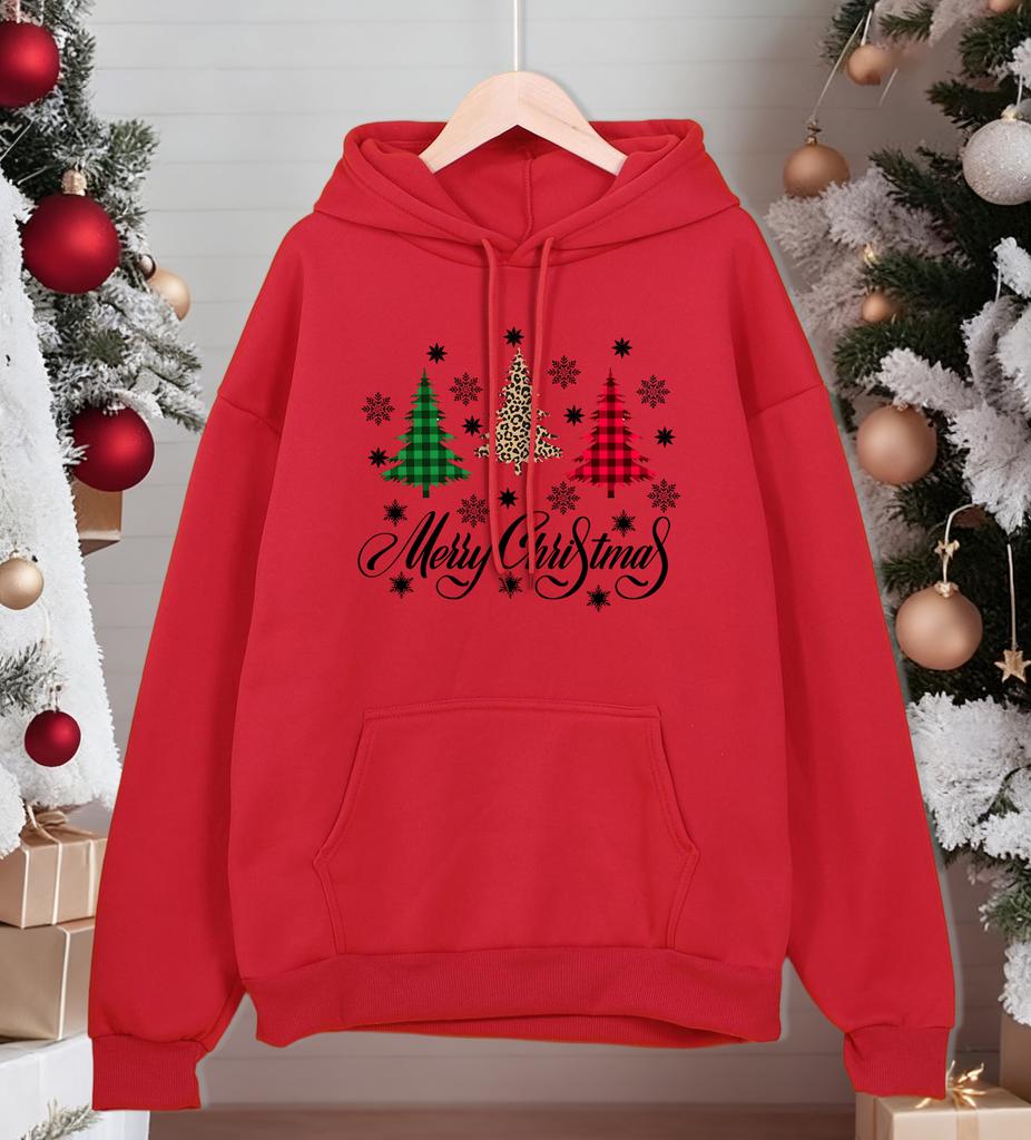 Merry Christmas Plaid Trees Print Men Hoodies Autumn Street Pullover All-Match Casual Hoody Unisex Fleece Oversized Sportswear