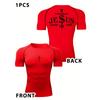Camiseta de Manga Corta Roja de Compresión para Hombre Gráfico de Cruz de Jesús Estampado Delantero y Trasero Secado Rápido Cristiana Ropa Deportiva para Gimnasio y Correr