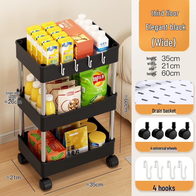 Multi-Layer Movable Storage Rack for Bathroom, Kitchen, or Bedroom