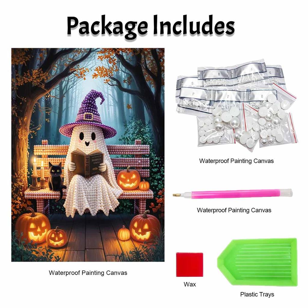 Halloween pearl painting art full pearl reading ghost pumpkin black cat handmade diy home decorations