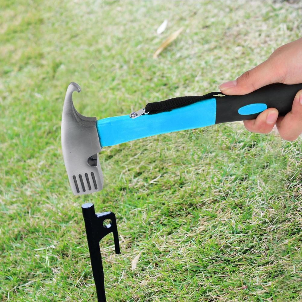 Outdoor Camping Zimmermannshammer Hochfester Kopf Gummihandgriff mit Fangriemen (blau)