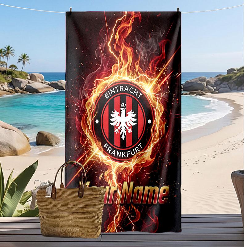 Asciugamano da Spiaggia Personalizzato Stampato Eintracht Frankfurt Logo Calcio Supporto Nome Personalizzato Testo Asciugamano Assorbente Per Sport Viaggio Regalo Speciale