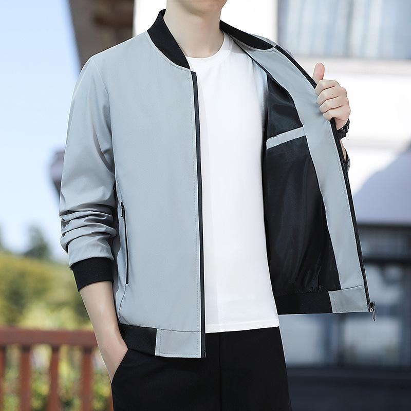 Men's Jacket, Baseball Collar, Spring and Autumn Solid Color, Versatile Casual Korean Style Loose Top Jacket