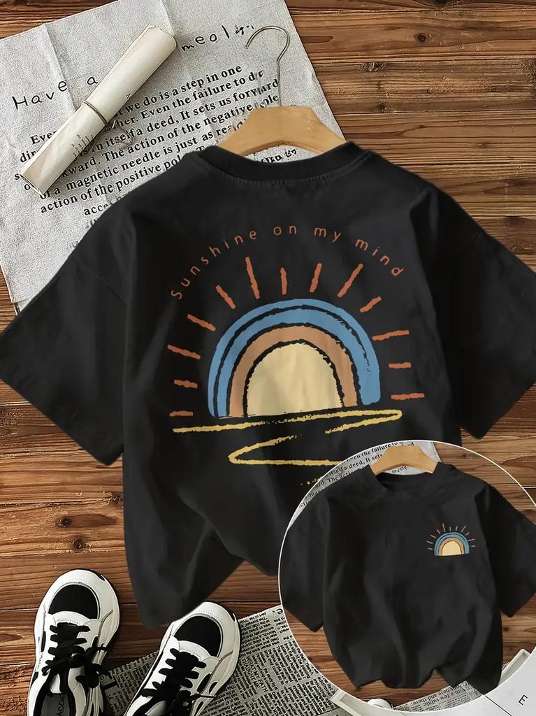 Vibrant Sun Rainbow Design 100% Cotton T-Shirts Female Funny T Shirts Egirl Korean Fashion Graphic Tees Tops Women Clothing