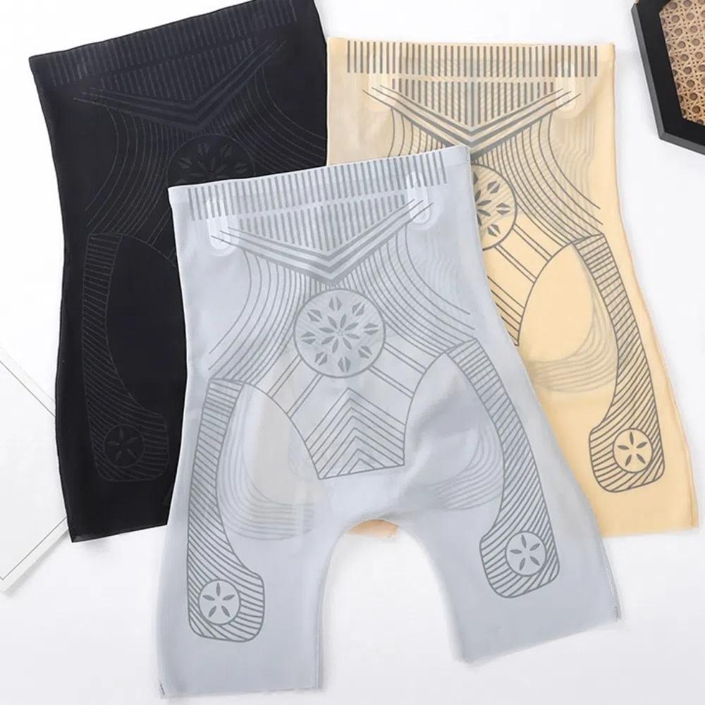 High Waist Ice Silk Girdle Panties Shapewear Lace Floral Briefs Butt Lifter Underpants Postpartum