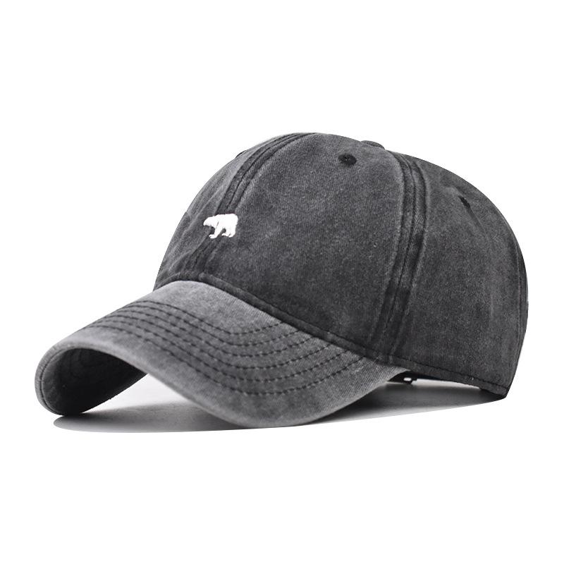 Korean Retro Washed Baseball Cap Bear Embroidery Unisex Adjustable Hat For Men & Women Spring Summer Travel Sun Protection