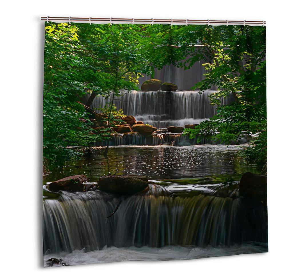 3D Nature Landscape Waterfall Scenery Waterproof Shower Curtain Bathroom Products Creative Polyester Bath Curtain With 12 Hooks