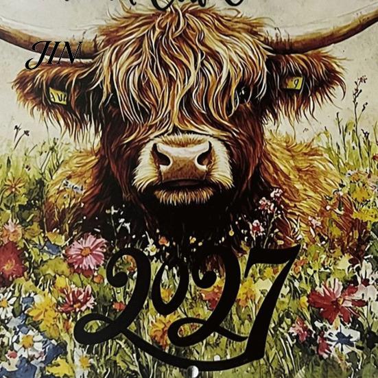 Thick Paper Wall Calendar Highland Cow 2027, 12 Month Hanging Planner with Monthly Planning Large Daily Blocks, Home Office Organizer, Lover
