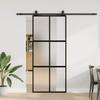 Sliding Door with Fittings Black 90 x 205 cm Tempered Glass