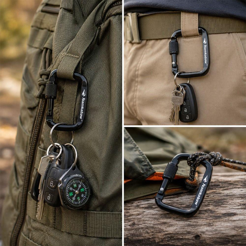 3pcs Durable Square Carabiner Flattened Buckle with Thread Snap Clip Hook