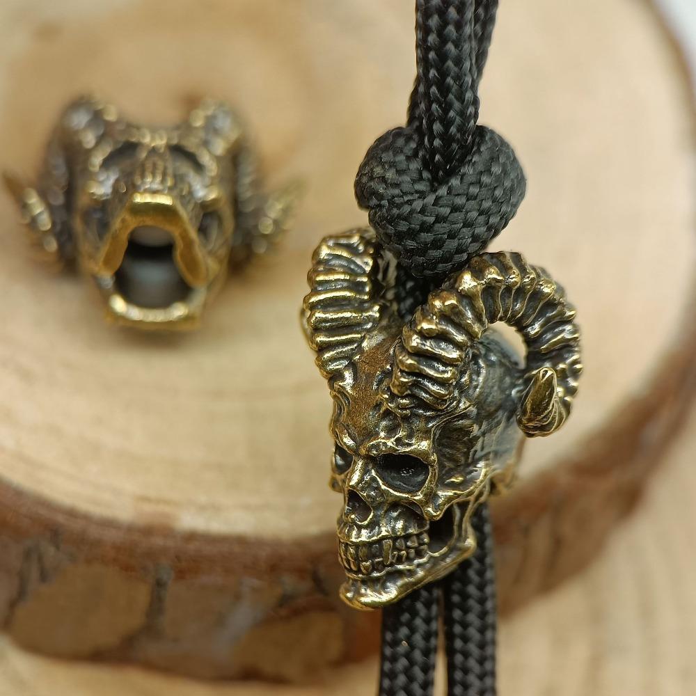 Goat Horn Skull Head Brass Knife Beads EDC Outdoor DIY Accessories Woven Lanyard Pendants Jewelry Punk Bracelets Charms