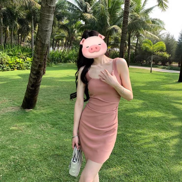 

Design-Sense Women s Slim Ruched Tank Dress - Square Neck, Flattering Hip-Hugging Short Skirt for Summer 2026 Large