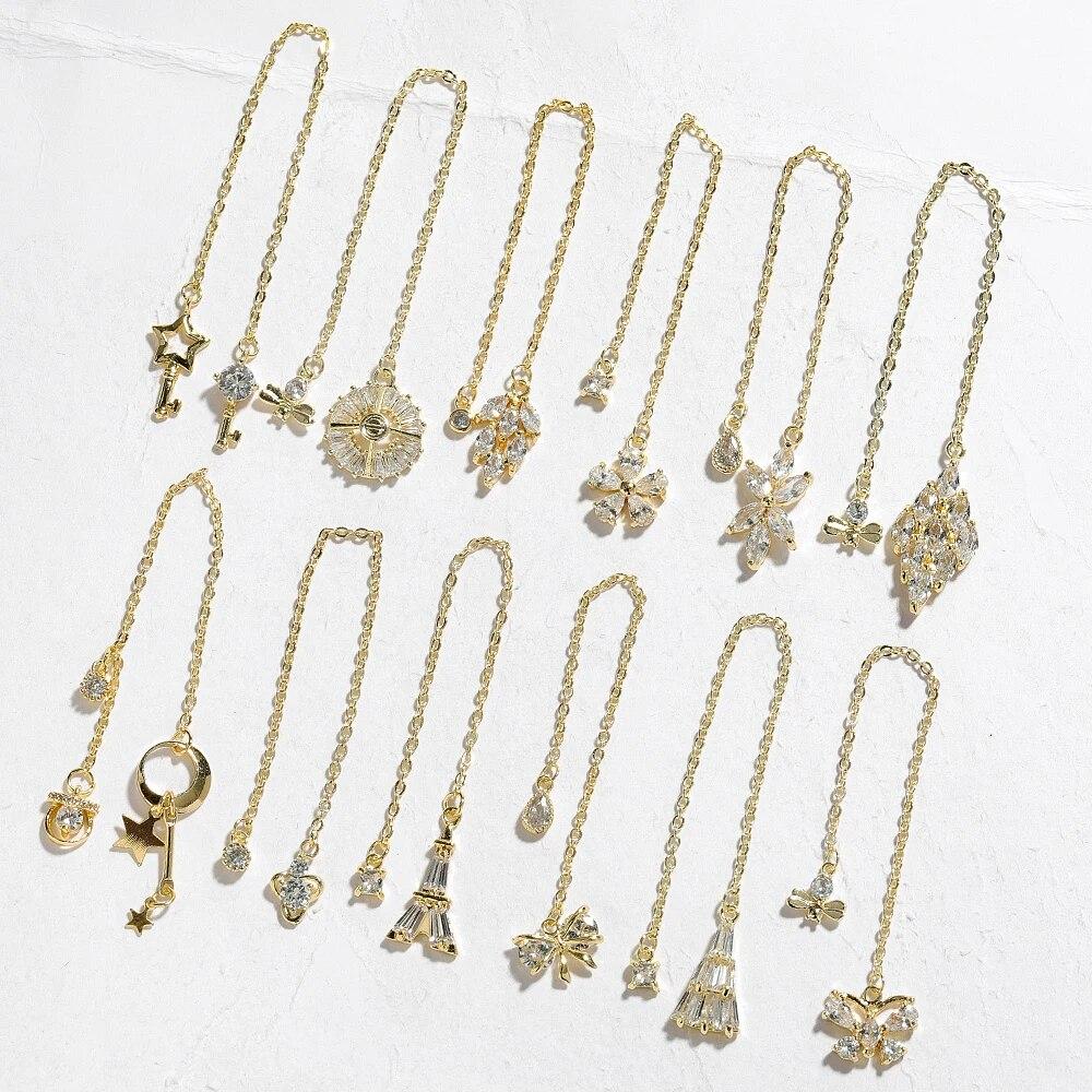 Un morceau de strass brillants en Zircon pour Nail Art, diamants de luxe, chaînes à pampilles, bijoux en perles, décorations d'ongles, accessoires de manucure