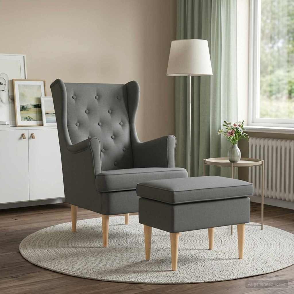 Armchair with Ottoman 2 Pcs. Dark Grey Fabric