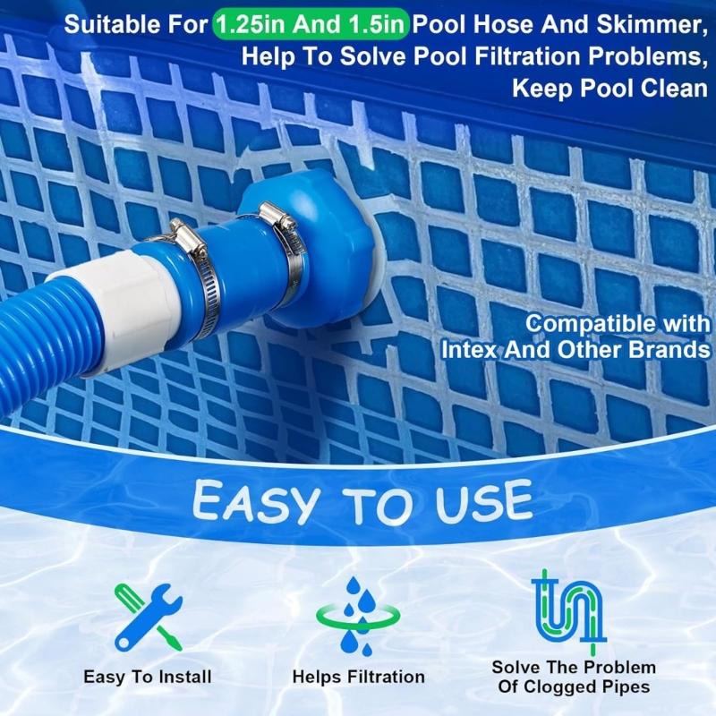Universal Swimming Pool Hose Connector 2 Rubber Adapters 4 Stainless Clamps Secure Pool Maintenance Tool