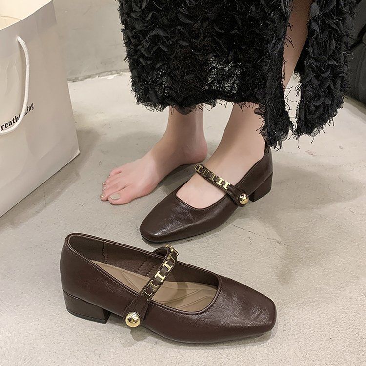 

Thick heel square head single shoes women s evening shoes 2025 spring new small fragrant style with skirt gentle temperament Mary Jane shoes 40 коричневый