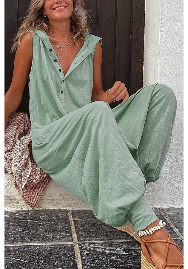 

Women s European & American Style Sleeveless Hooded Button Jumpsuit 2XL