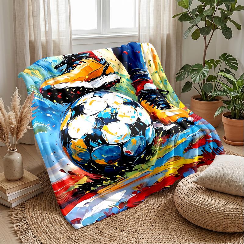 Soccer Ball and Cleats Art Theme blanket Lightweight Warm Flannel Blanket Decorative Throw Blanket for Home Decoration