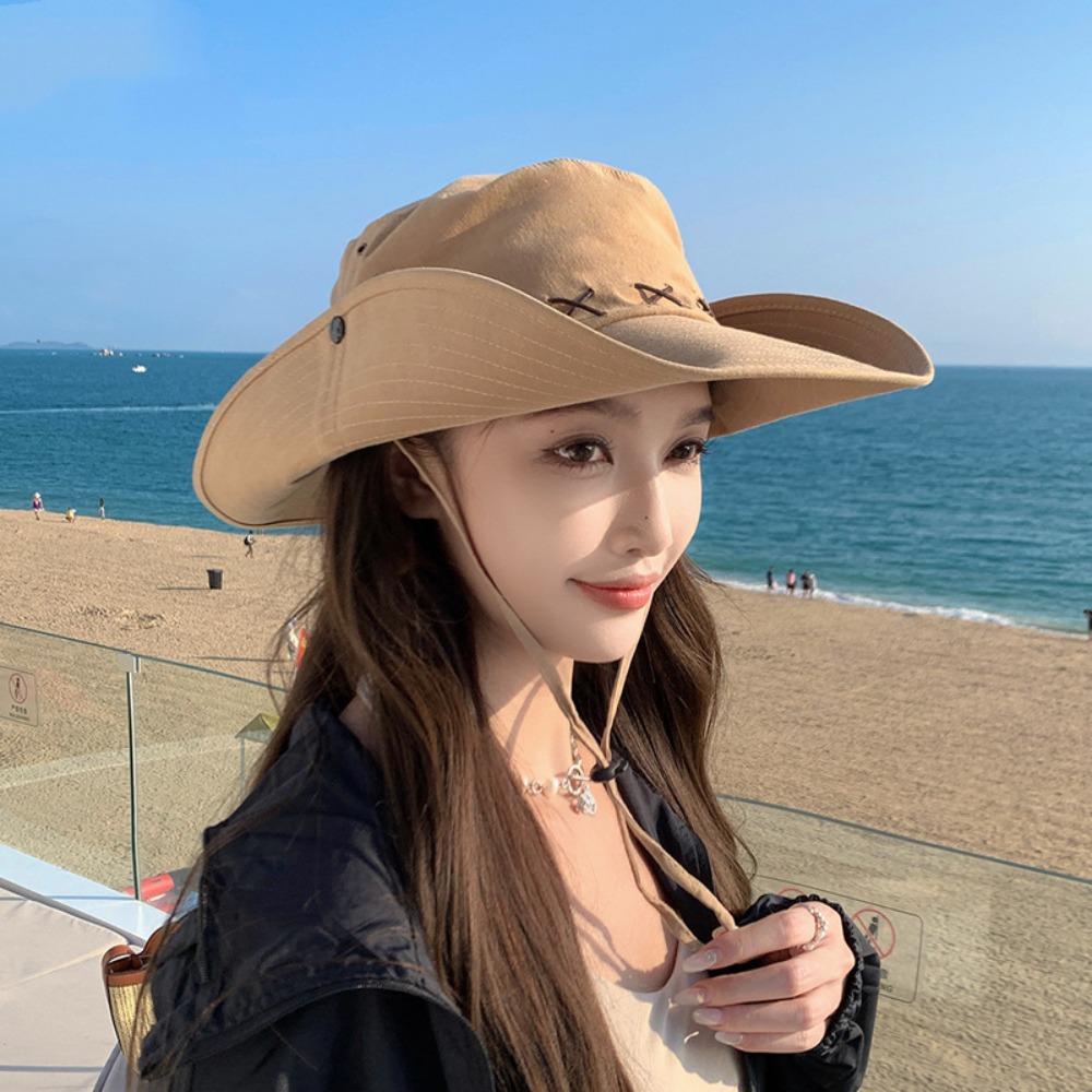 Breathable Western Cowboy Hat Adjustable Fisherman Sunshade Cap Wide Brim Sun Hat Travel