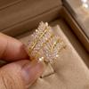 Fashion Cubic Zirconia Leaf Shaped Opening Ring For Women Sparkling Crystal Leaves Adjustable Finger Rings Wedding Party Jewelry