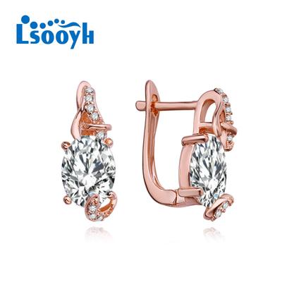 LSOOYH Cercei cu cleme de culoare aur trandafir Cercei la modă pentru femei Fluture Zirconiu Cubic Cercei cu flori goale Bijuterii