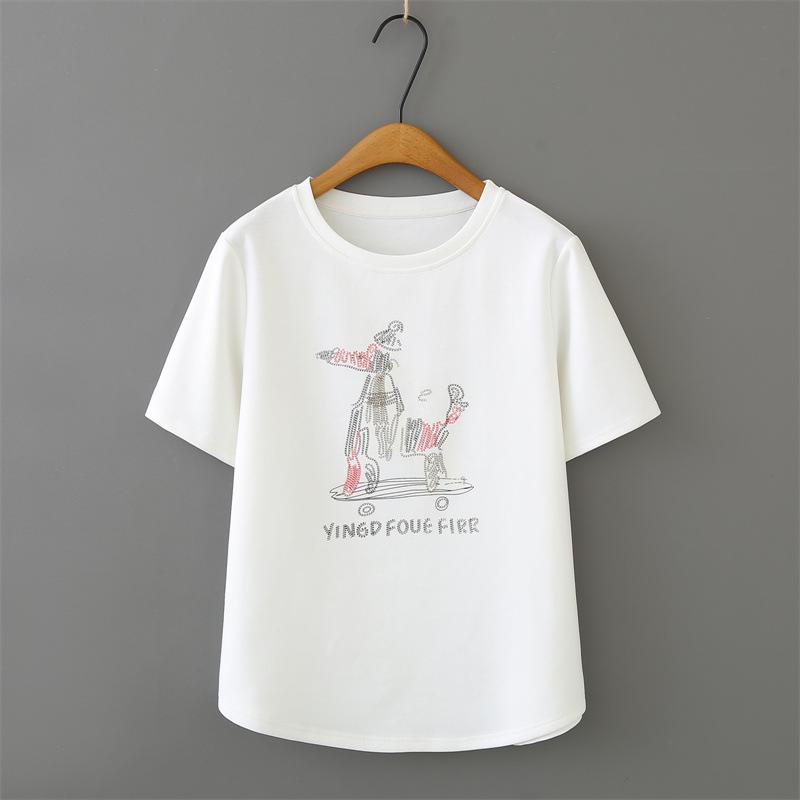

2026 Plus Size Women s Casual Cartoon Print Cotton T-Shirt - Short Sleeve, Round Neck 2XL